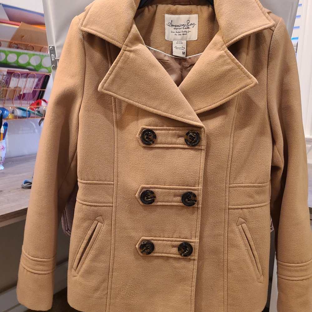 American Rag Tan Hooded Wool-Blend Peacoat